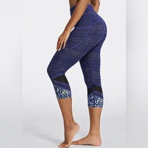 Gaiam Om Fit Cropped Leggings Mesh Panel Blue Lime Print M NWT